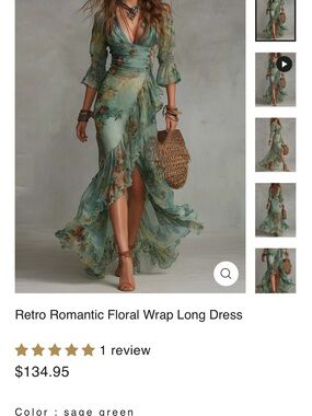 Floral Long-Sleeve Maxi Dress in Sage Green